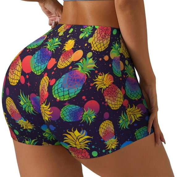 Honeii Colorful Pineapples1 Print Women's Workout Shorts, Gym Shorts for Active Wear, Sports Shorts,Women's Running Shorts,Quick Dry Athletic Shorts-Small