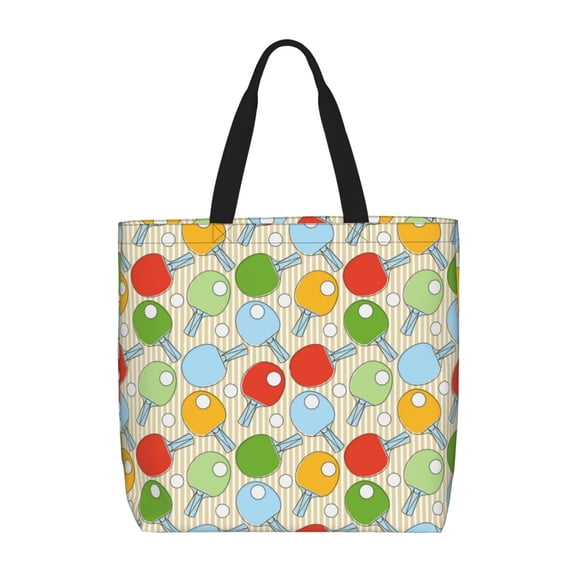 Honeii Colorful Ping Pong Rackets1 Print Tote Bag, Reusable Grocery Shopping Bag,Shoulder Bag with Inner Pocket