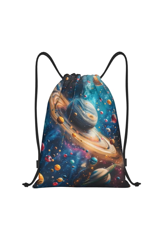 Colorful Planet Universe Print Drawstring Backpack,Drawstring Bags String Backpack Gym Cinch Sack Backpack Sport Bag Draw-Small