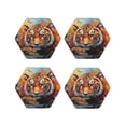 thumbnail image 1 of Honeii Colorful Plant Tiger print Leather Coaster Set of 4, ideal for safeguarding your furniture from drinks spills and effortless cleanup-Hexagon, 1 of 6
