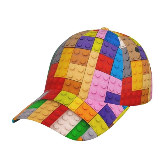 Honeii Colorful Plastic Blocks Pattern Print Hat, Women's Baseball Hat Unisex Fit, Baseball Cap,Adjustable One Size