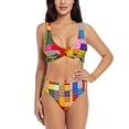 thumbnail image 1 of Honeii Colorful Plastic Blocks Pattern Print Women’s Bikini Set,Two Piece Swimsuit Bathing Suits,Stylish High Elasticity Swimwear for Beach and Pool, 1 of 7
