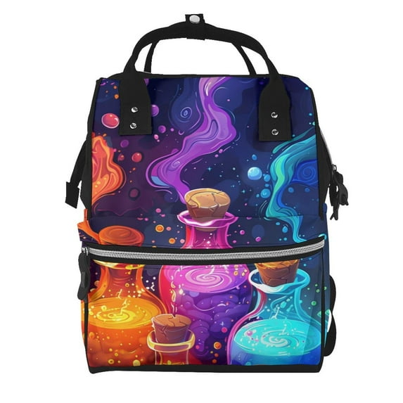 Honeii Colorful Potion Bottles Magic Pattern Mummy Diaper Bag Backpack Durable Maternity Baby Nappy Casual Shoulder Bags Travel Hiking Outdoor Pack