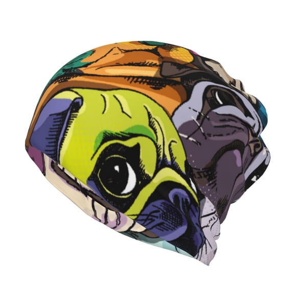 Honeii Colorful Pug Print Winter Beanie Daily Hat - Thermal Polar Fleece Ski Running Hat Skull Cap for Men and Women,Beanie