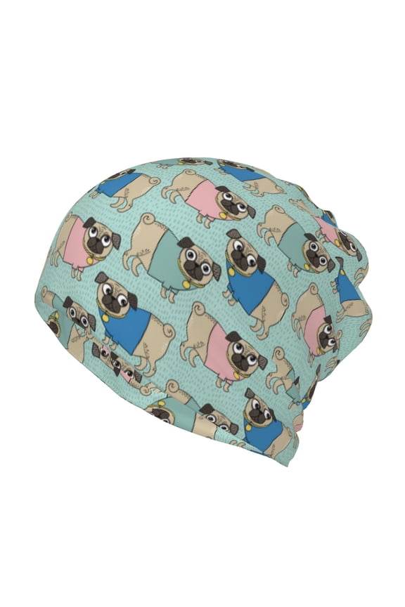 Colorful Pugs Print Winter Beanie Daily Hat - Thermal Polar Fleece Ski Running Hat Skull Cap for Men and Women,Beanie
