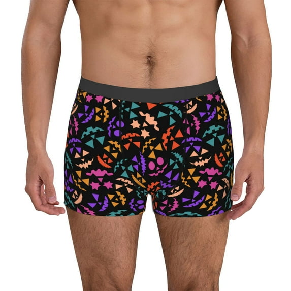 Honeii Colorful Pumpkin Faces Print Mens Boxer Briefs Breathable,Boxer Brief for Men, Moisture-Wicking Underwear-Medium