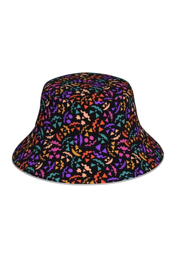 Colorful Pumpkin Faces for Unisex Bucket Hat Waterproof Rain Hat Reversible Shiny Rave Bucket Hat for Concert Festival Boonie Cap
