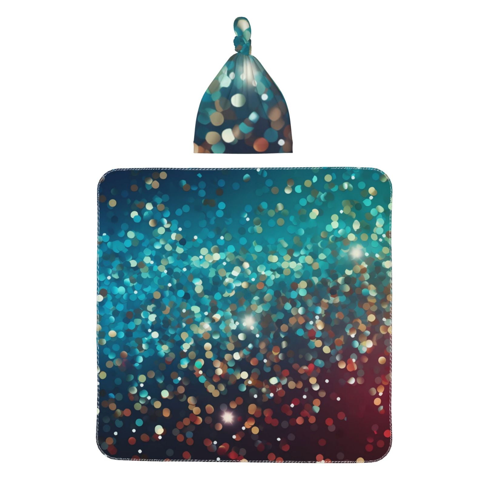 Honeii Colorful Rainbow Glitter Print Swaddle Blanket and Hat Set