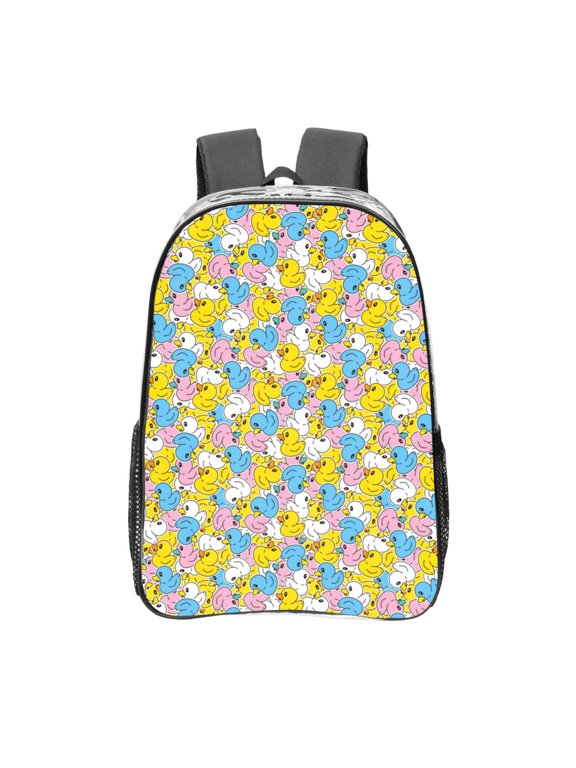 Colorful Rubber Duck 1 Print Clear Backpack Heavy Duty Transparent Bag 17" See Through BookBag for Women Men Adults Work Festival Sports Travel