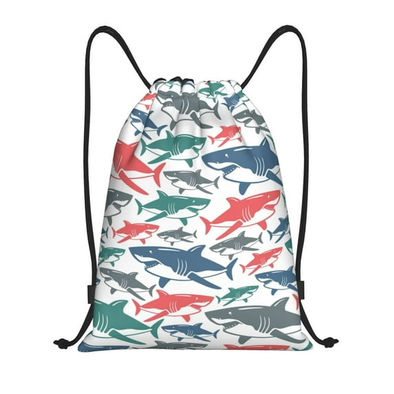 Honeii Colorful Shark Print Drawstring Backpack,Drawstring Bags String Backpack Gym Cinch Sack Backpack Sport Bag Draw-Small