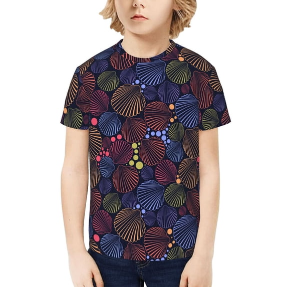 Honeii Colorful Shells Print Kids Boy T-Shirt,Breathable Round Neck Tee,Stylish Summer Tee for Boys, for Outdoor Activities and Casual Wear