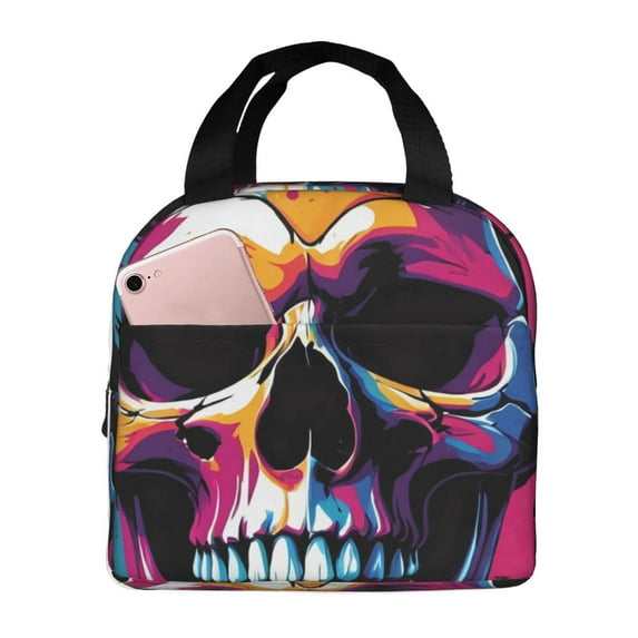 Honeii Colorful Skull Print Lunch Bag Women, Lunch Box Lunch Bag for Women Adult Men, Small Leakproof Cute Lunch Tote Large Capacity Reusable