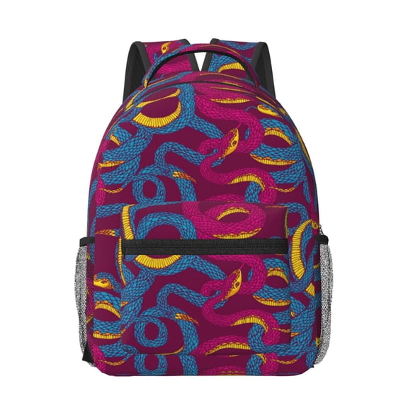 Honeii Colorful Snake Print Backpack for School,15.6 inch Laptop Back Pack for High School and College Students, Waterproof Computer Bookbag-One Size