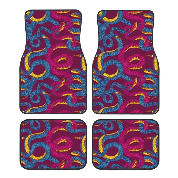 Honeii Colorful Snake Print Car Foot Mat Four-Piece Set - Front & Rear Universal Car Floor Mats for SUVs, Trucks, Sedans