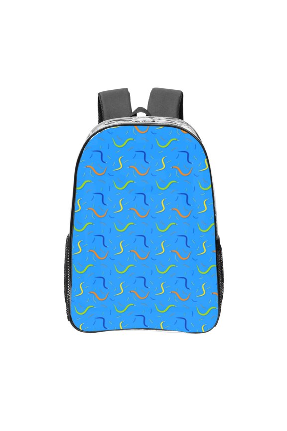 Colorful Snake Print Clear Backpack Heavy Duty Transparent Bag 17" See Through BookBag for Women Men Adults Work Festival Sports Travel