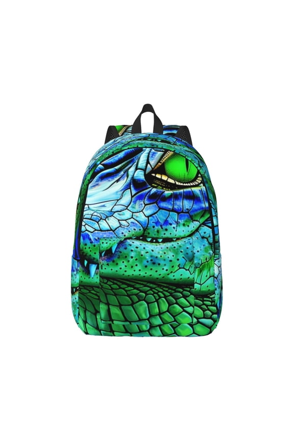 Colorful Stained Glass Crocodile Print Canvas College Laptop Backpack, Durable Rucksack Travel Notebook Bag School Backpack Book Bag for Men Women-Medium