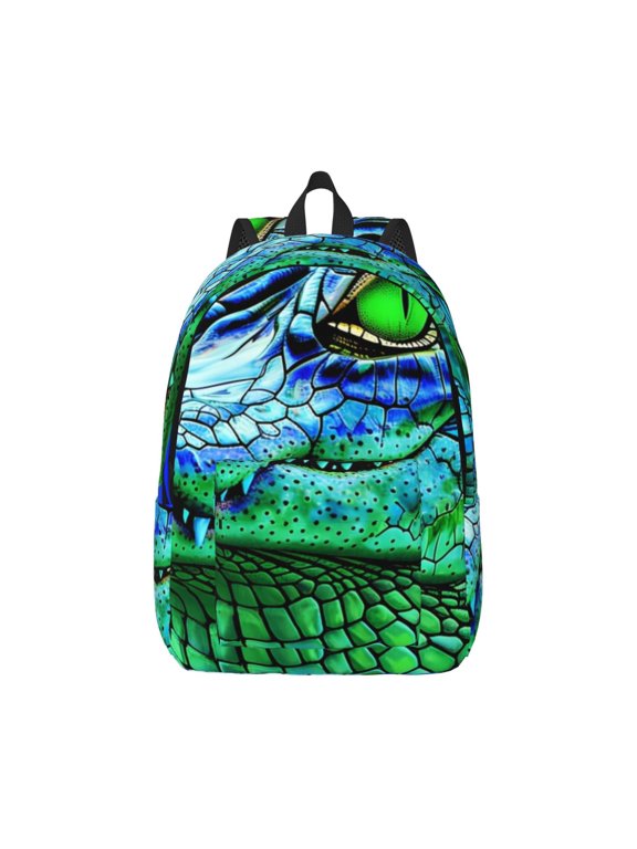 Colorful Stained Glass Crocodile Print Canvas College Laptop Backpack, Durable Rucksack Travel Notebook Bag School Backpack Book Bag for Men Women-Small