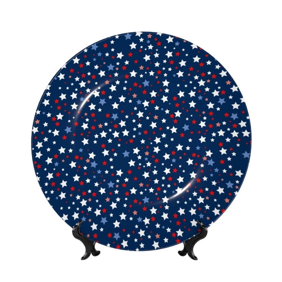 Honeii Colorful Stars Print Elegant Bone China Decorative Plate, Porcelain Plate,Art Crafts,Ceramic Ornaments for Home Office Wall Decor-6in