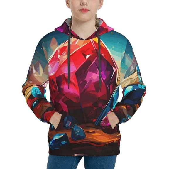 Honeii Colorful Stone World Pattern Long-Sleeve Hooded Sweatshirt Pullover Hoodie for Boys and Grils-Small
