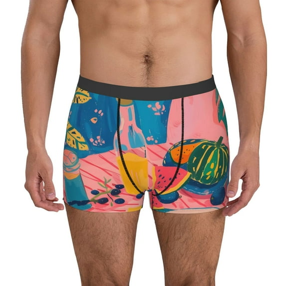 Honeii Colorful Summer Fruit Table Print Mens Boxer Briefs Breathable,Boxer Brief for Men, Moisture-Wicking Underwear-Medium