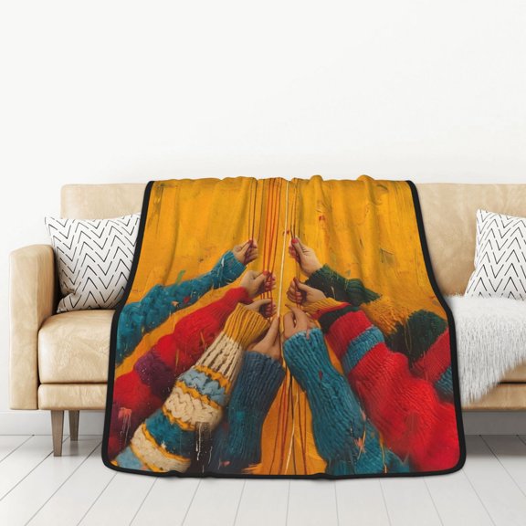 Honeii Colorful Sweaters And Strings for Throw Blanket for Couch - Thick Blanket, Soft Fuzzy Plush Throw Blanket for All Seasons, Double Sided Blanket,50x60 In