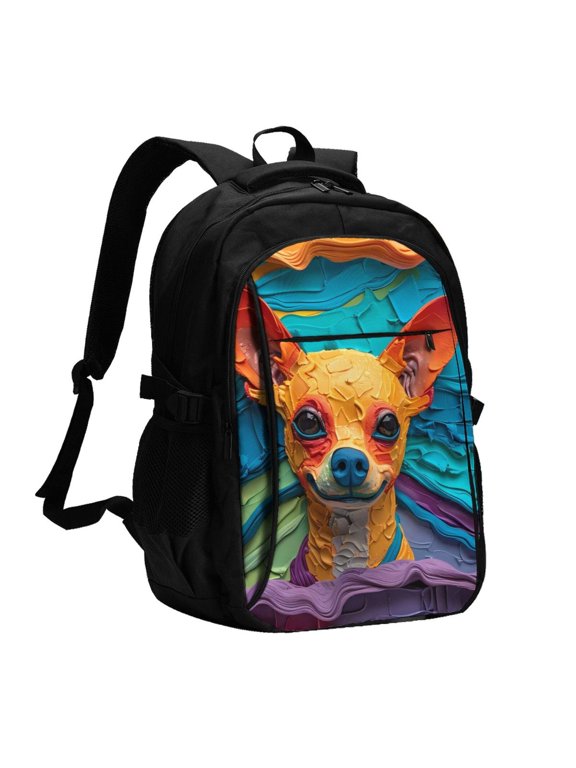 Colorful Textured Chihuahua for Travel Laptop Backpack, Business Laptops Backpack with USB Charging Port, College High School Computer Bag for Men Women