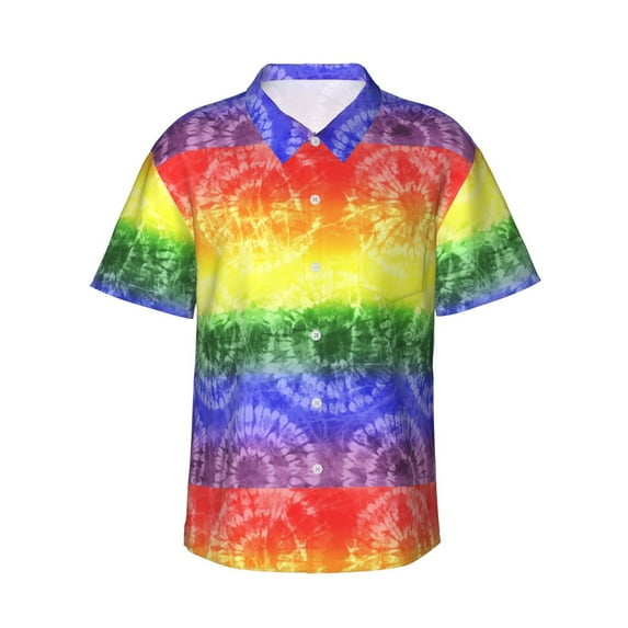 Honeii Colorful Tie Dye Print Men’s Hawaiian Shirt,Classic Button-Down Short Sleeve Shirt, for Beach, Vacation, and Outdoor Activities,3X-Large