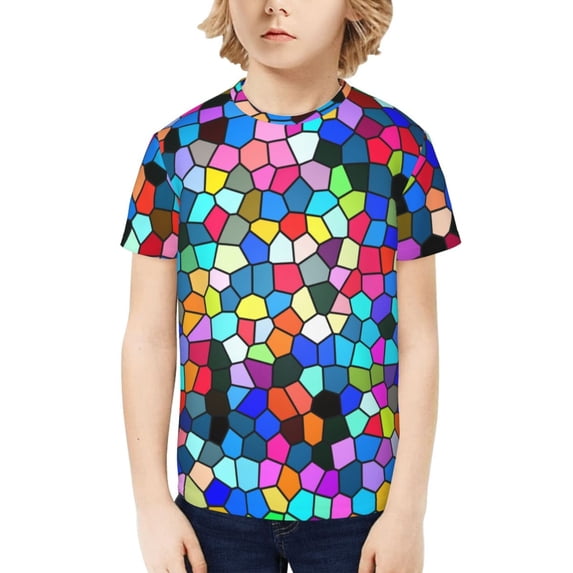Honeii Colorful Tie Dye Stained Glass 2 Print Kids Boy T-Shirt,Breathable Round Neck Tee,Stylish Summer Tee for Boys, for Outdoor Activities and Casual Wear