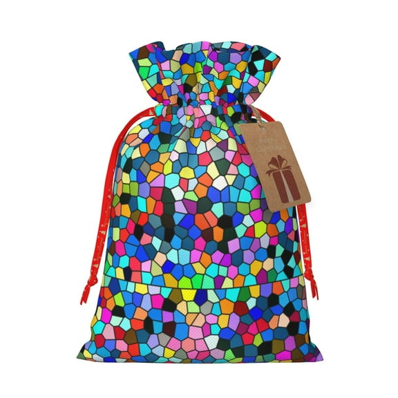 Honeii Colorful Tie Dye Stained Glass 2 Print Small Burlap Bags,Christmas Drawstring Treat Bags Gift Bags Reusable Candy Goodie Wrapping Bags for Holiday Party Favors Supplies -Small