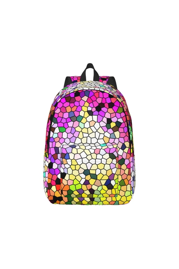 Colorful Tie Dye Stained Glass 3 Print Canvas College Laptop Backpack, Durable Rucksack Travel Notebook Bag School Backpack Book Bag for Men Women-Small