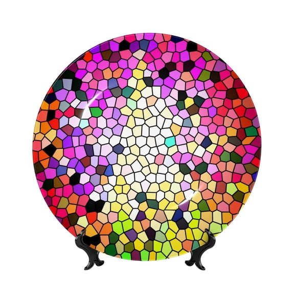 Honeii Colorful Tie Dye Stained Glass 3 Print Elegant Bone China Decorative Plate, Porcelain Plate,Art Crafts,Ceramic Ornaments for Home Office Wall Decor-10in