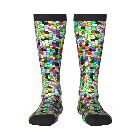 Honeii Colorful Tie Dye Stained Glass Print Long Socks,Novelty Design Socks Gift for Men and Women,Crew Socks,Calf Socks