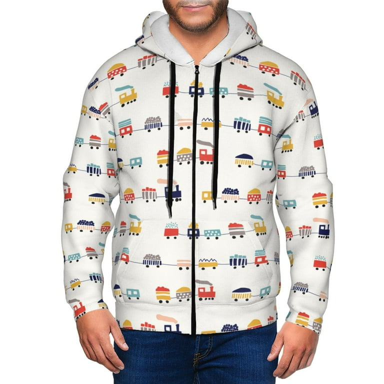 Honeii Colorful Trains Print Hoodies for Men Pullover Full Zip Breathable Zip up Hoodie Sweatshirt Large Walmart
