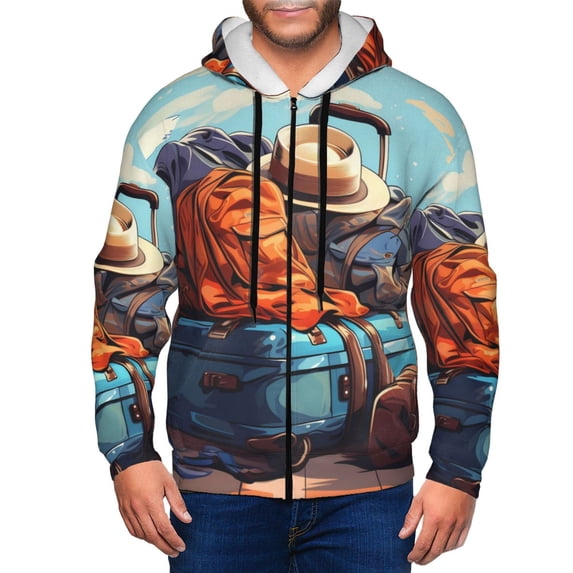 Honeii Colorful Travel Luggage Gear Print Hoodies for Men, Pullover & Full Zip, Breathable Zip up Hoodie, Sweatshirt-X-Large