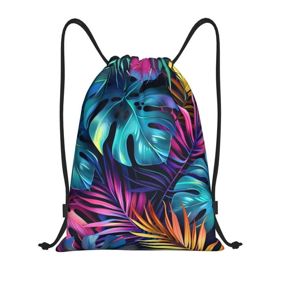 Honeii Colorful Tropical Leaves Print Drawstring Backpack,Drawstring Bags String Backpack Gym Cinch Sack Backpack Sport Bag Draw-Small