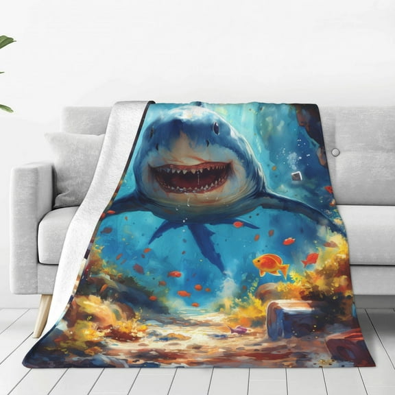 Honeii Colorful Underwater Shark Print Fleece Blanket - Throw Blanket for Bed, Sofa, Couch, Camping, and Travel , Microplush Ultra Soft Warm Blanket-40"x30"