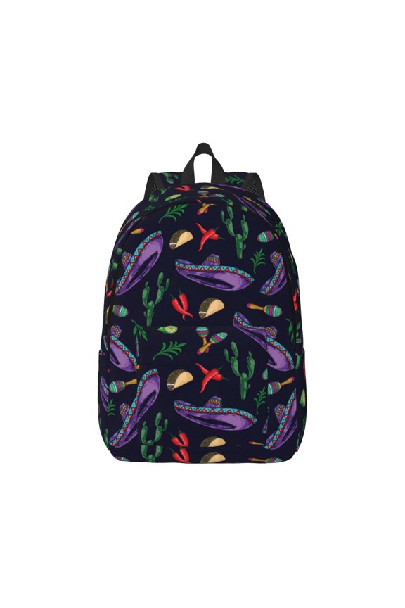 Colorful Vintage Cactuses Print Canvas College Laptop Backpack, Durable Rucksack Travel Notebook Bag School Backpack Book Bag for Men Women-Small