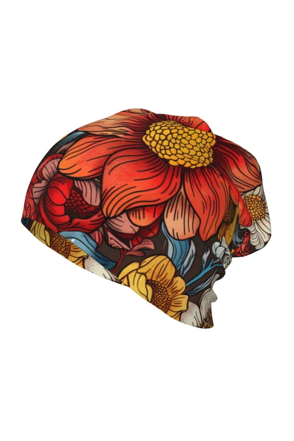 Colorful Vintage Floral Pattern Print Kids Knit Beanie Watch Hat ,Knit Cap for Boys and Girls
