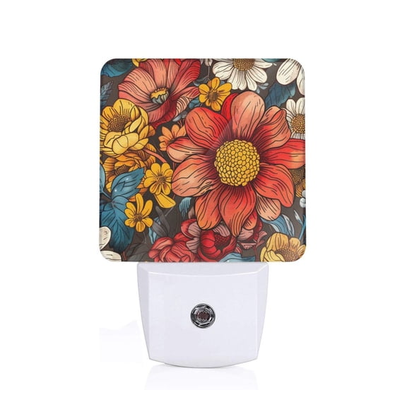 Honeii Colorful Vintage Floral Pattern Print LED Night Light with Light Sensor, Night Lights Plug Into Wall,Ideal for Bedrooms and Hallways-US