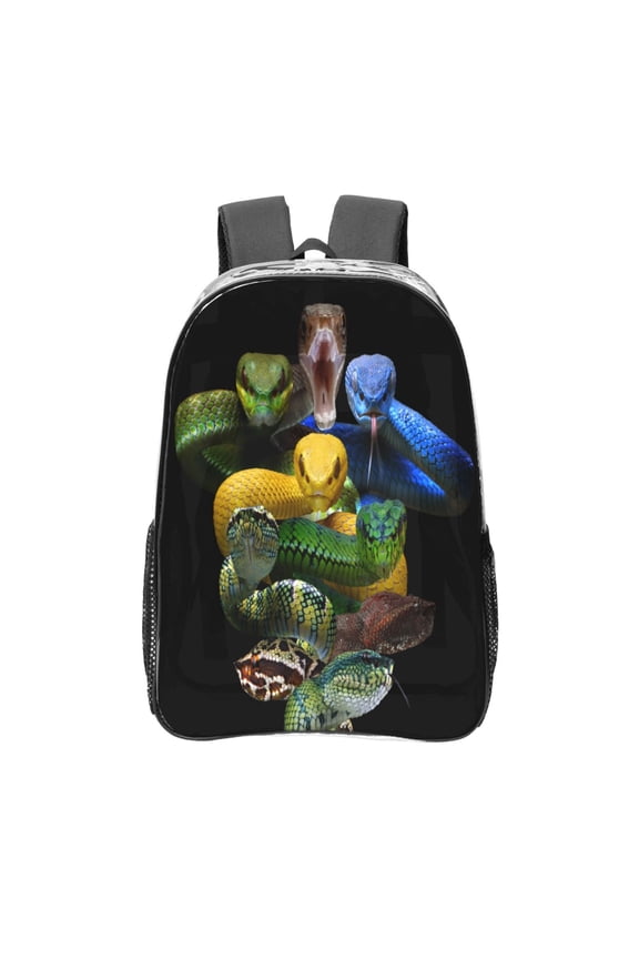 Colorful Viper Snake Print Clear Backpack Heavy Duty Transparent Bag 17" See Through BookBag for Women Men Adults Work Festival Sports Travel