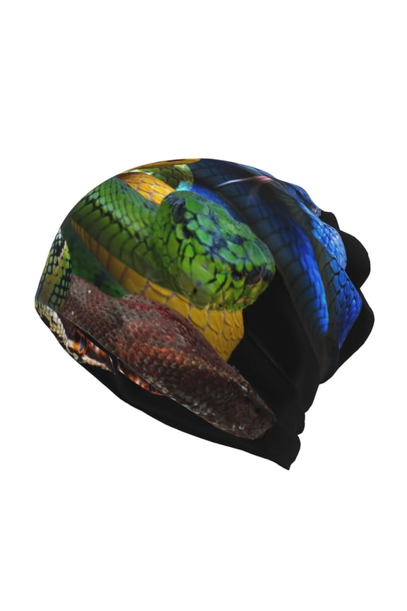 Colorful Viper Snake Print Winter Beanie Daily Hat - Thermal Polar Fleece Ski Running Hat Skull Cap for Men and Women,Beanie
