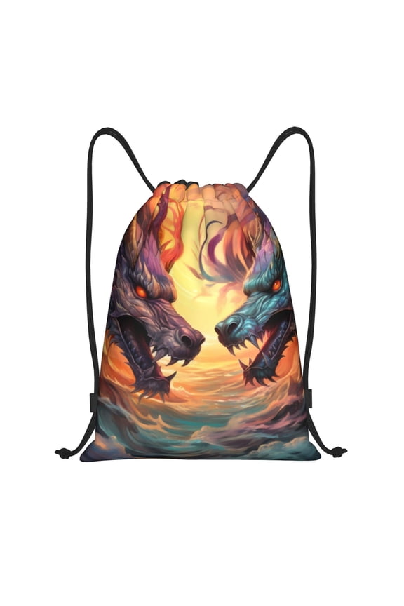 Colorful Wave Dragon Head Print Drawstring Backpack,Drawstring Bags String Backpack Gym Cinch Sack Backpack Sport Bag Draw-Small