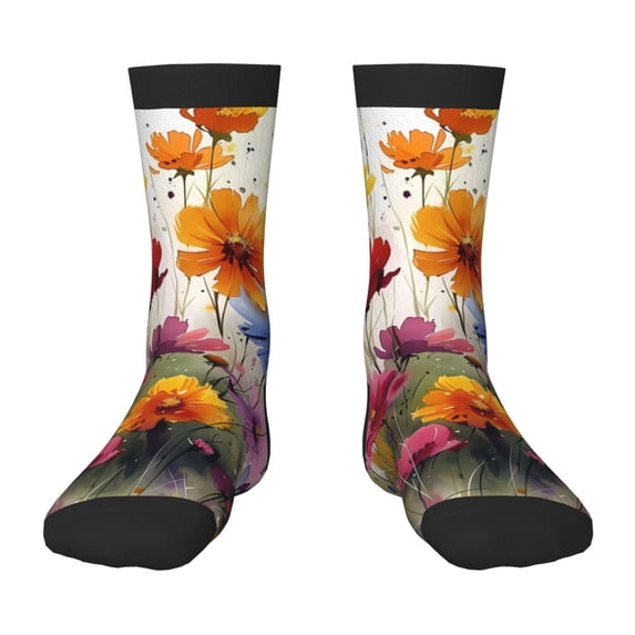 Honeii Colorful Wildflower Meadow Print Children's Colorful Socks,Unisex Kids and Toddlers' Cushioned Sock,Kids Athletic Crew Socks,for Everyday Wear and Sports