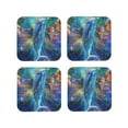 thumbnail image 1 of Honeii Colorful Winged Dolphin print Leather Coaster Set of 4, ideal for safeguarding your furniture from drinks spills and effortless cleanup-Square, 1 of 6