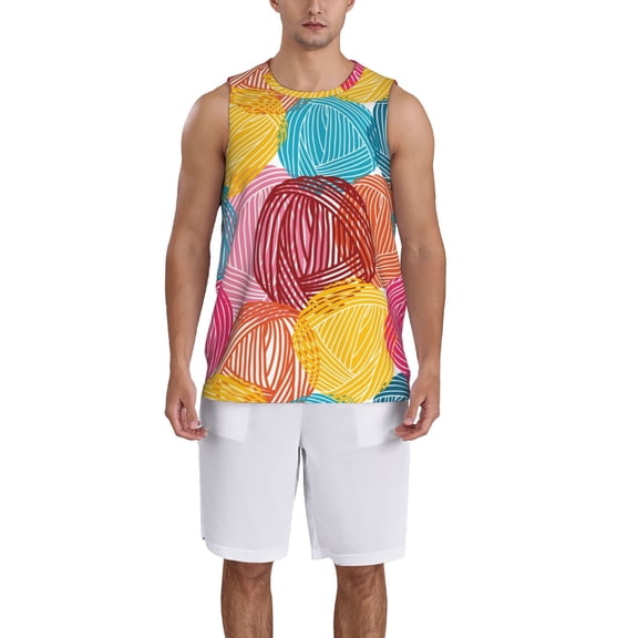 Honeii Colorful Wool Balls print basktball shirt for men and women, Unisex basketball jersey for Theme party-4X-Large