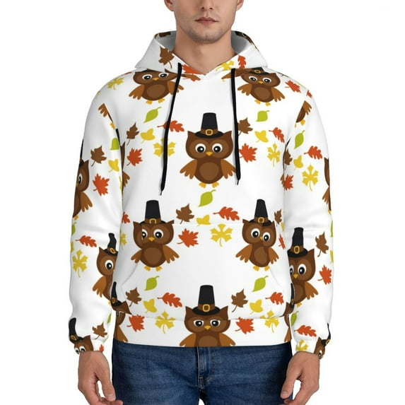 Honeii Colorful maple leaf owl Pattern Mens Hoodies Men's Loose Sleeve Sweatshirt,Pullover Hooded Sweatshirt for Men,Essentials Hoodie-3X-Large