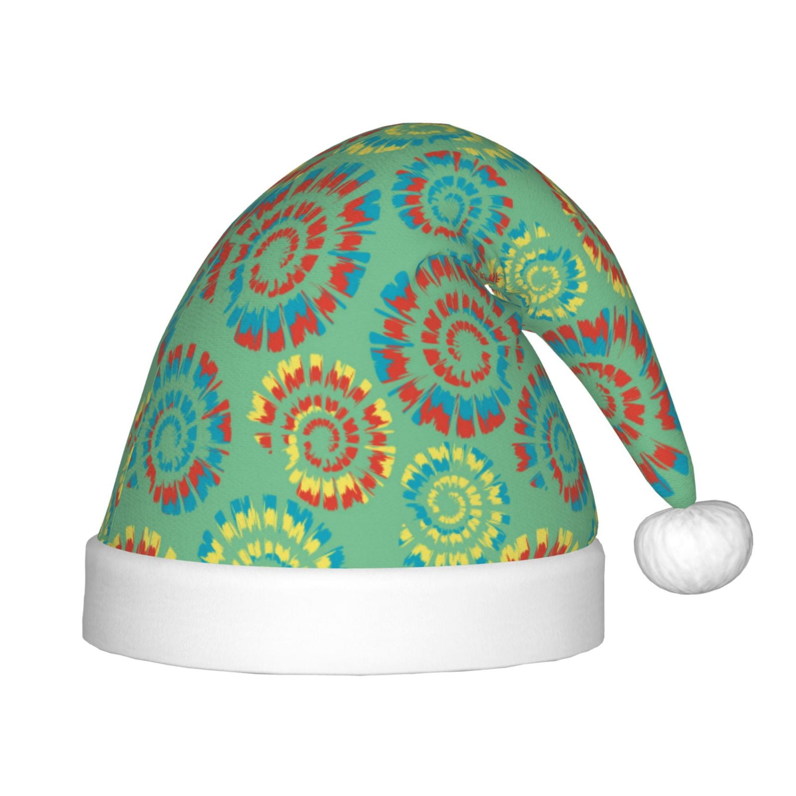 Honeii Colourful Tie Dye Print Hat Santa Claus Hat For Xmas Party, Christmas Caps For Boys Girls Child,Christmas Beanie