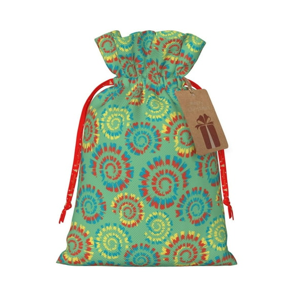Honeii Colourful Tie Dye Print Small Burlap Bags,Christmas Drawstring Treat Bags Gift Bags Reusable Candy Goodie Wrapping Bags for Holiday Party Favors Supplies -Small