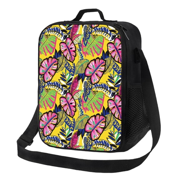 Honeii Colrful Tropical Leaves Print Insulated Lunch Bag, Reusable Lunch Box for Adult, Leakproof Cooler Bag for Work Office Travel Picnic