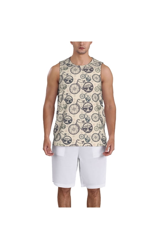 Compass And Mountains In Bicycle Wheels print basktball shirt for men and women, Unisex basketball jersey for Theme party-XX-Large